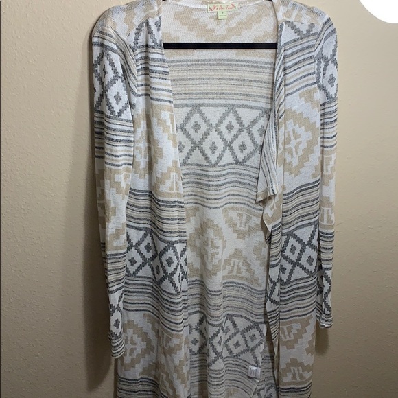 Gray tan and white Aztec print cardigan - Picture 1 of 3